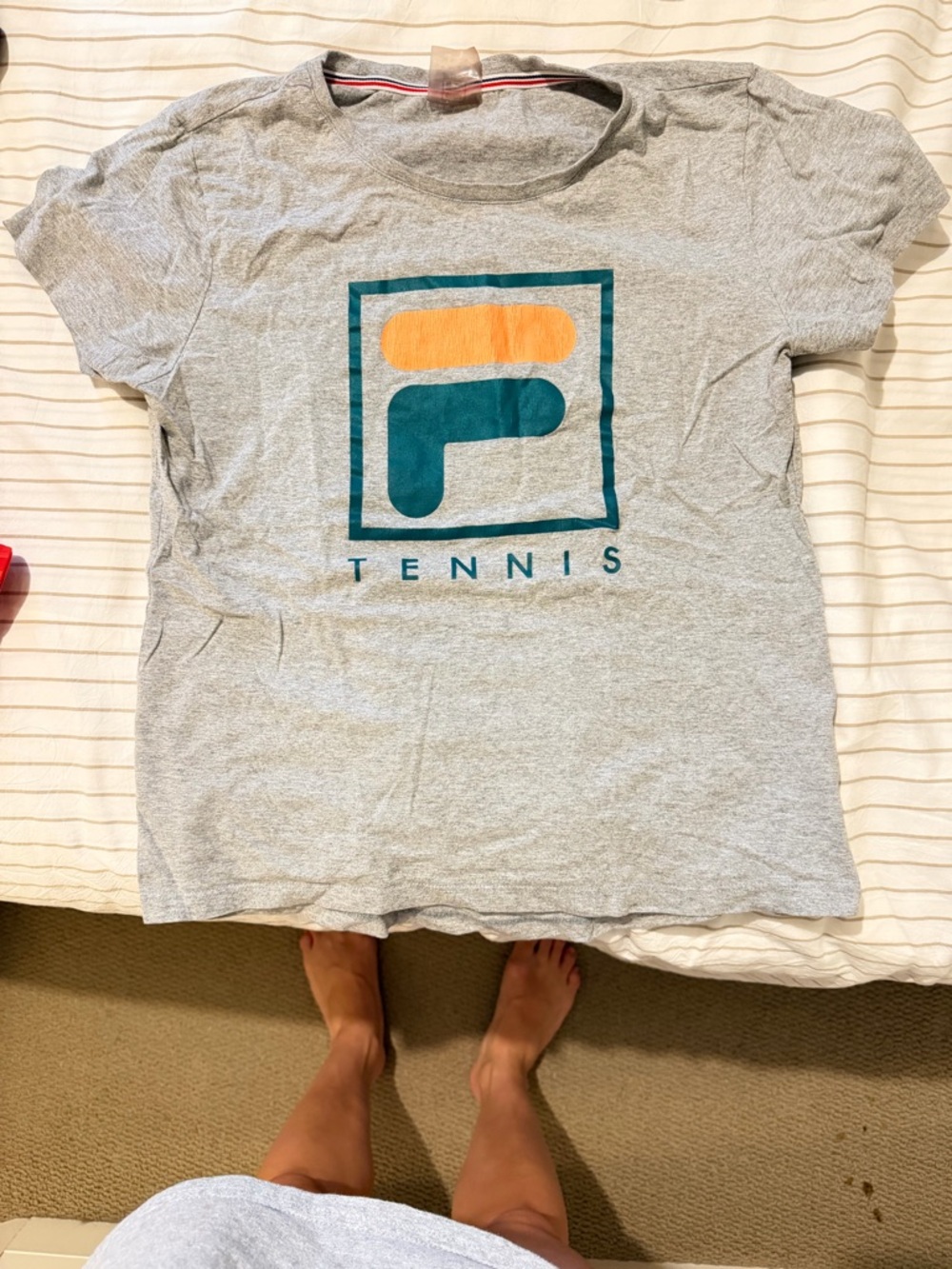 Grey Tennis Graphic Tee with Teal & Orange Logo